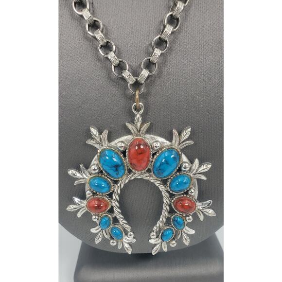 Vintage Art Arthur Pepper Red & Blue Faux-Turquoise Naja-Style Necklace - Picture 3 of 8